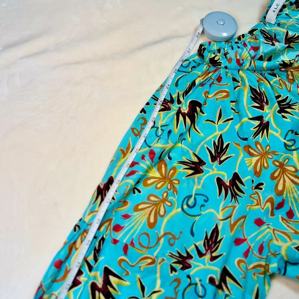 ALC Tropical Cotton Blouse Balloon Sleeve Turquoise 12 Resort Vacation Cruise - Picture 14 of 16